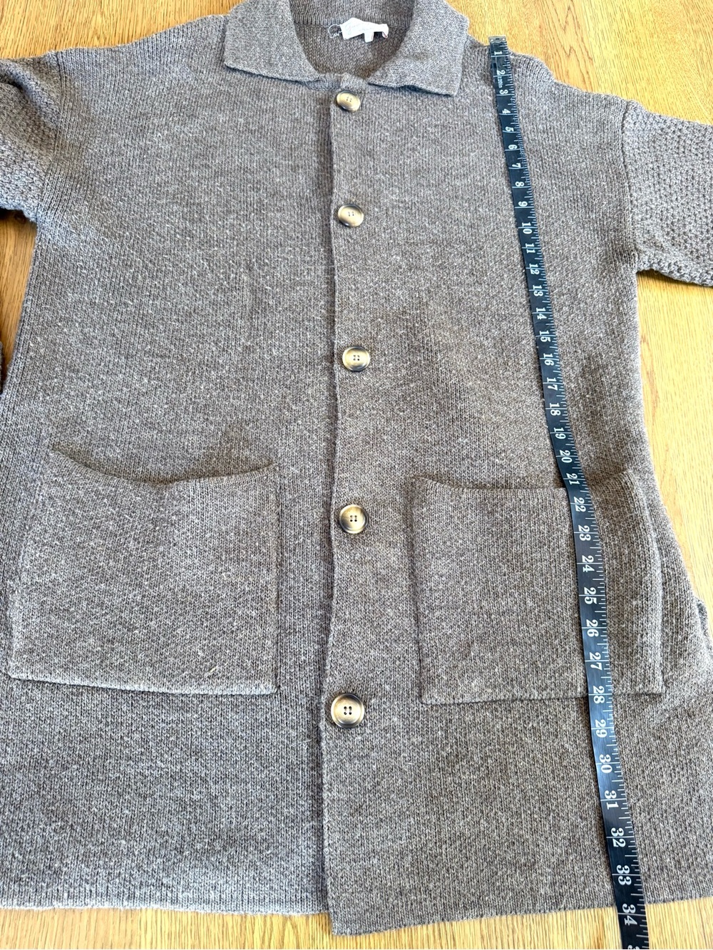 Giovanna Tricot Italy Wool Blend Long Cardigan Taupe Sz XL Pockets Buttons - Picture 3 of 12